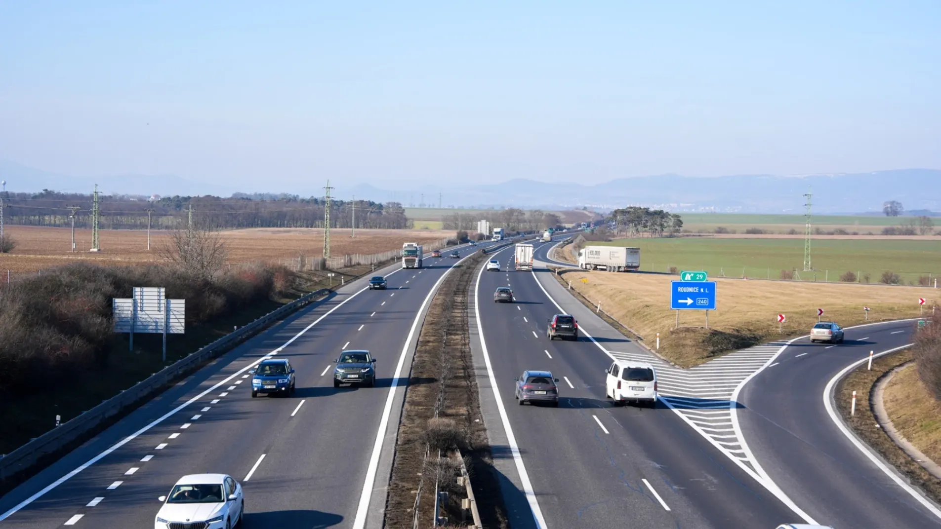 D8 motorway near exit 29 Roudnice nad Labem with traffic and Czech countryside
